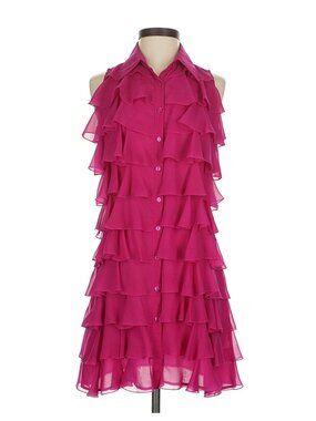 Samuel Dong Pink Ruffle Dress Sleeveless Sheer Layered Derby Statement Sz Small
